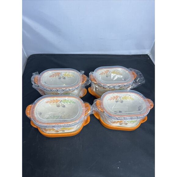 Temptations by Tara Old World Fall Autumn Ramekin Bowls, Lids Tray 12 PC Set - Picture 2 of 6